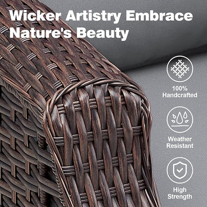 Patio Wicker Chairs Swivel Rocker-Outdoor Swivel Rocker Chair Set of 2 with All Weather Wicker Glider Rocker Set, PE Rattan Swivel Rocking Chair with Side Table for Yard Balcony Deck Porch Brown/Grey