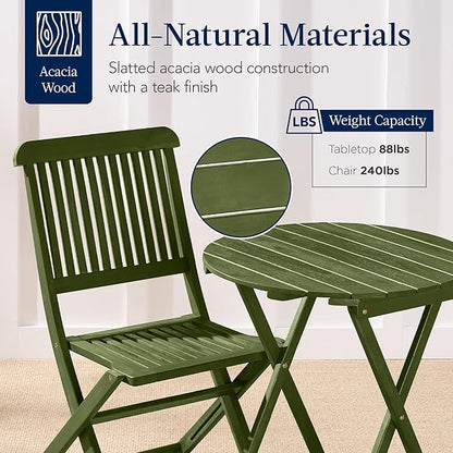 Best Choice Products 3-Piece Acacia Wood Bistro Set, Folding Patio Furniture for Backyard, Balcony, Deck w/ 2 Chairs, Round Coffee Table, Teak Finish - Olive