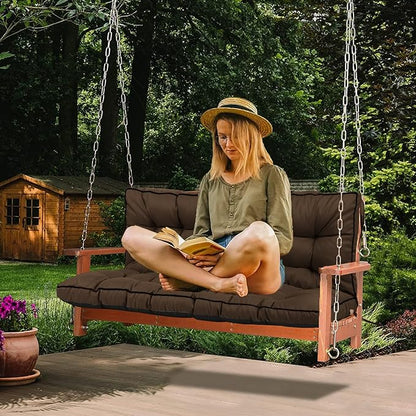 Swing Replacement Cushions with Backrest, 2 or 3 Seater Waterproof Non-Slip Overstuffed Swing Pad, Indoor/Outdoor Bench Cushion for Porch Chair Swing Garden Furniture (Brown, 40 * 63 in)