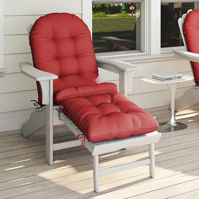 Adirondack Chair Cushion with Ottoman, Folding Adjustable Adirondack Seat Cushions, Waterproof Adirondack Patio Chair Pads for Garden, Deck, or Poolside, Small-Red-1