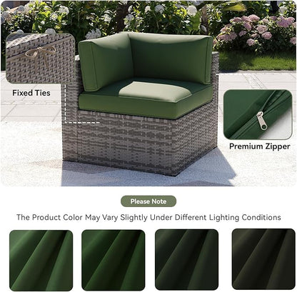 Aoxun 14pcs Patio Cushion Covers Replacement, Waterproof Outdoor Furniture Cushion Covers with Zipper and Non-Slip Bottom, Patio Sofa Couch 3 Sizes for Patio Sectional, Covers Only (Green)