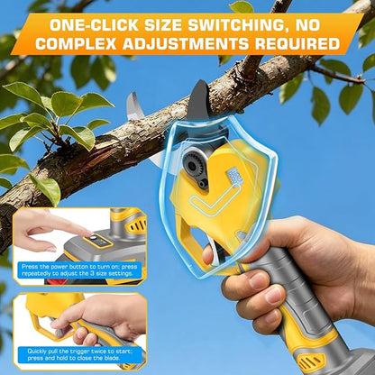Electric Pruning Shears, Lopper 1.5-2.6 Inch,2 * 2000mAh 21V Battery, Professional Cordless Pruning Shears with LCD Display 1000W Brushless Motor Perfect for Tree Trimming Gardening, Garden Orchard