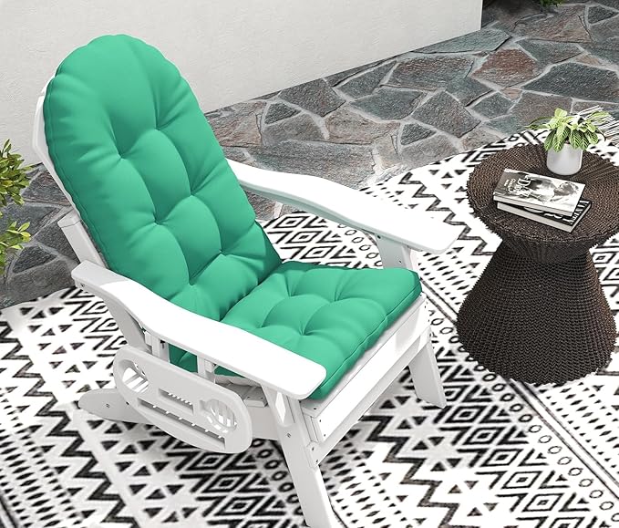 Adirondack Chair Cushion Set of 4, Thickened Patio Chair Cushions with Ties, Waterproof and UV-Protected Rocking Chair Cushion for Indoor and Outdoor, Green.