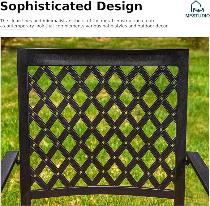 MFSTUDIO Patio Table and Chairs Set of 4, Outdoor Dining Set for 4 with Umbrella Hole, Metal Patio Furniture Set for Deck/Backyard/Poolside/Garden