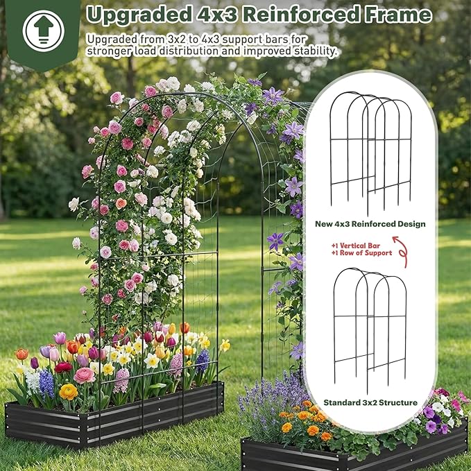 DTIG Galvanized Raised Garden Bed with Trellis, 6×3×1 FT 2 Pack Outdoor Garden Bed, Upgraded 4×3 Support, Black