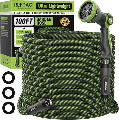 Garden Hose, Flexible Ultra Lightweight Durable, Kink-Free Water Hose with 10 Function Sprayer - Non-Shrinking, Easy to Store, All-Weather, High-Pressure (100 FT)