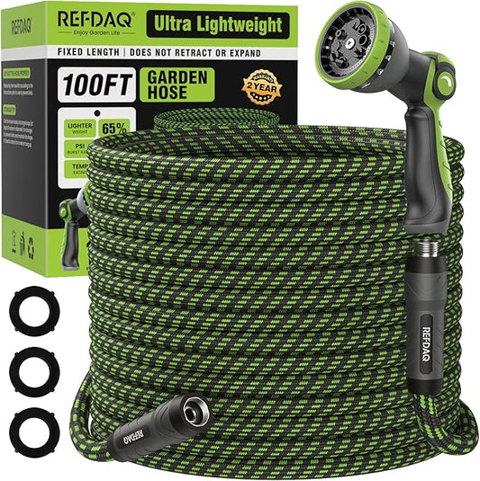 Garden Hose, Flexible Ultra Lightweight Durable, Kink-Free Water Hose with 10 Function Sprayer - Non-Shrinking, Easy to Store, All-Weather, High-Pressure (100 FT)