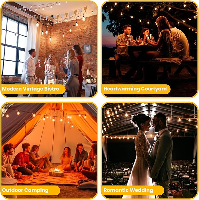 Regalosonline Solar String Lights for Outside - 15+2 Spare LED Bulbs Patio Lights with Remote Control, USB Port & Waterproof Outdoor (Warm White)