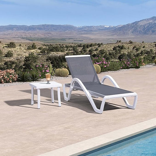 PURPLE LEAF Patio Chaise Lounge Chair Set Outside Aluminum Plastic Stackable Tanning Chairs with Armrests and Side Table for Pool Sunbathing Beach Deck Outdoor Lounger, Gray