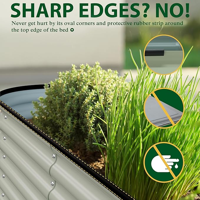 MUPATER 8x4x1FT Raised Garden Bed Outdoor, Modular Galvanized Raised Garden Bed Kit for Planting, Above Ground Planter Box for Gardening, Supportive Bars and Rubber Strip Edging Included, Beige