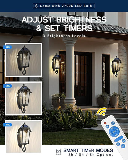 FEMILA Solar Powered Wall Light, 24" Modern Aluminum Glass Outdoor Wall Lights Fixtures for House Porch Patio, Dusk to Dawn, 4FYX91BM-SL BK