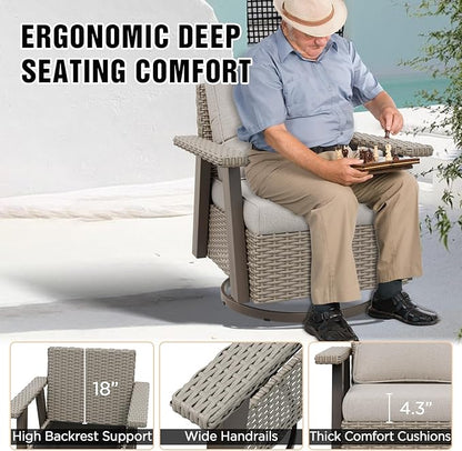 EAGLE PEAK Classic Wicker Patio Bistro Set of 3, Outdoor Patio Furniture with 360° Swivel Rocker Chair and Side Table, Lounge Set for Porch, Deck, or Balcony, Beige/Beige