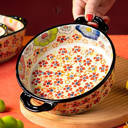 Baking Dishes For Oven, 1 Quart Round Casserole Dishes For Oven-colored flowers C-round 950ml