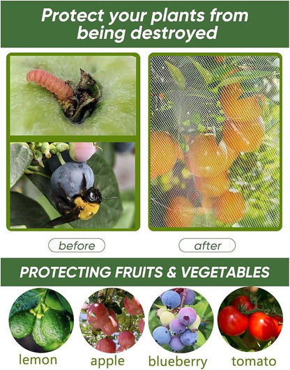 4 Pack Fruit Tree Netting with Zipper & Drawstring, 2.6 x 3.2 Ft Reusable Blueberry Bush Netting Cover, Durable Bird Netting for Vegetables, Trees, Bushes in Garden