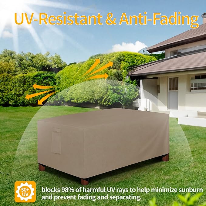 Easy-Going 600D Heavy Duty Rectangular Table Cover UV Resistant and Waterproof Outdoor Lawn Patio Furniture Cover (84" Lx44 Wx23 H, Camel)