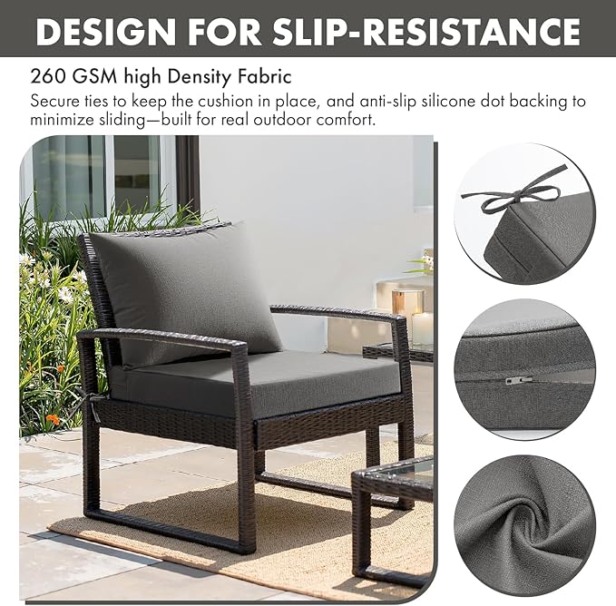 MIULEE Dark Grey Outdoor Chair Cushion 24x24 Inch for Patio Furniture Linen Textured Waterproof & 3 Year Color Fastness Seat and Back Couch Cushion with Ties No Slip Design