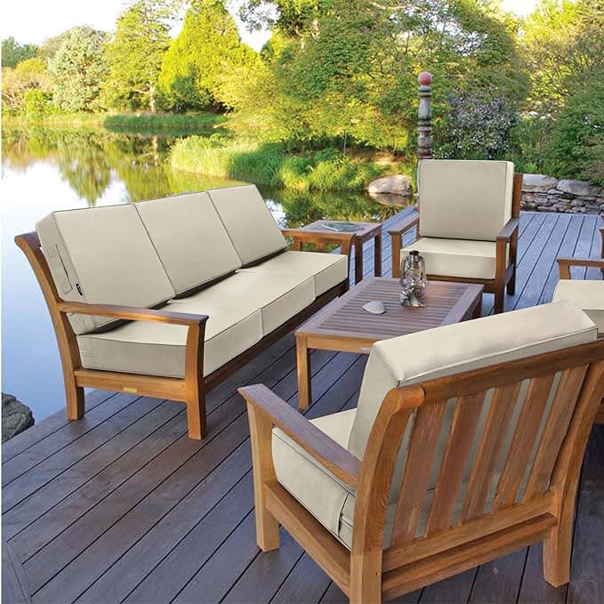 Favoyard Deep Seat Patio Cushion Set 22 x 22 Inch Waterproof Outdoor Chair Cushions for Patio Furniture with Fade Resistant and Removable Cover with Handle & Adjustable Straps for Patio, Yard, Garden