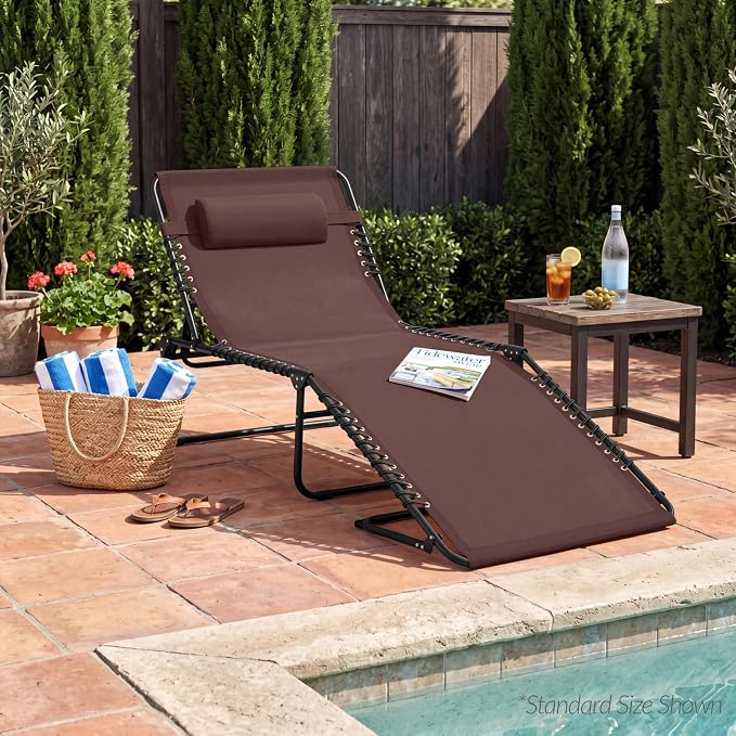 Best Choice Products Extra Wide Patio Chaise Lounge Chair, Portable Outdoor Folding Recliner for Lawn, w/ 8 Positions, Handles, 440lb Capacity - Brown