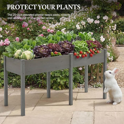 DUMOS Raised Garden Bed with Legs, 72x23x30 Inch Planter Box Outdoor with Liner for Herbs Flowers Vegetables, Elevated Wooden Garden Bed for Patio, Balcony and Backyard, Grey