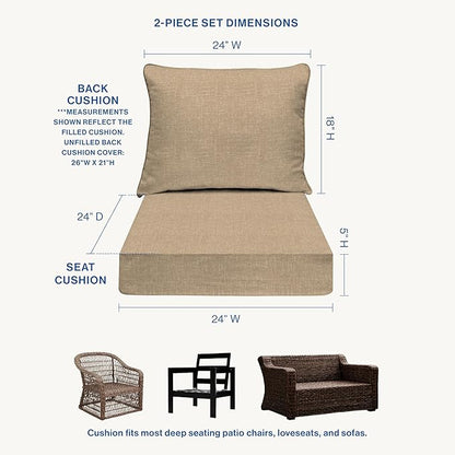 Honeycomb Outdoor Essentials Deep Seat, 24 x 24, Hampton Texture Neutral Chair Cushion for Patio Furniture