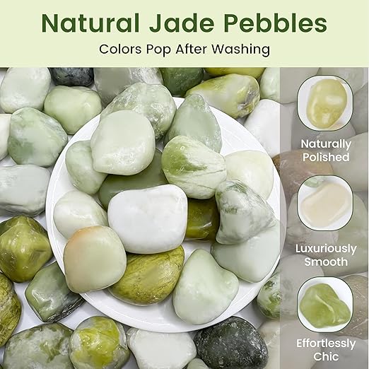 SIDONG 10 LB Jade Pebbles, 1.2-2Inch Natural Decorative Polished Jade Stones, Jade River Rocks for Succulents, Cactus, Vases, Indoor Plants, Garden Landscaping, Bamboo