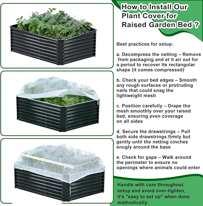 2 Pack Garden Netting for Raised Beds, Fine Mesh Bird Netting Barrier Screen with Zipper Drawstring Garden Bed Plant Cover for Protect Vegetable Fruits Crop from Animals Pest Insect, 2.3×2.3×2Ft