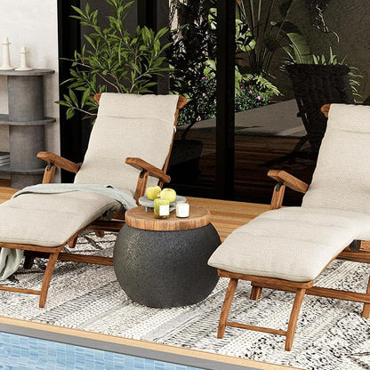SUNBURY Outdoor Indoor Side Table, 14" W Outdoor End Tables for Patio, Accent Side Table Set of 2, Decorative Garden Stool Wooden-Look Top for Livingroom, Garden, Backyard