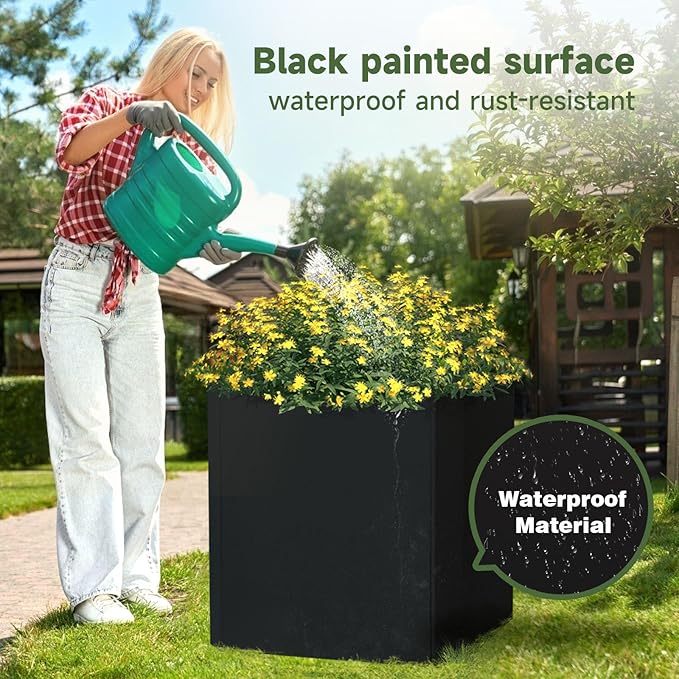 Steel Planter Box-24"x24"x24"-Large Square Planter Box-Outdoor Indoor-Cube Steel Planter Heavy Duty Black Metal Planter Box Commercial Residential for Home Garden Porch Hotel Patio