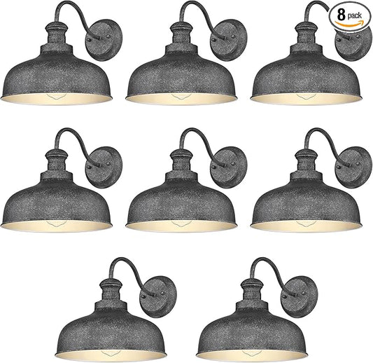 Outdoor Gooseneck Barn Light, Outside Wall Sconce, Weather Resistant Anti-Rust Farmhouse Exterior Wall Lantern for Porch, Garage, Patio, Entryway (Antique Black, 8 Pack)