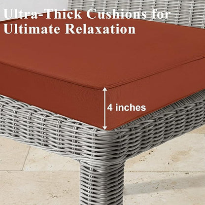 Outdoor Chair Cushions 19x19x4 Inch, Waterproof Spice Patio Furniture Cushions Set of 2 with Ties & Handle, 3 Year Color Fastness Square Replacement Seat Cushions for Sofa, Couch