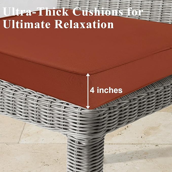 Outdoor Chair Cushions 24x24x4 Inch, Waterproof Spice Patio Furniture Cushions Set of 2 with Ties & Handle, 3 Year Color Fastness Square Replacement Seat Cushions for Sofa, Couch