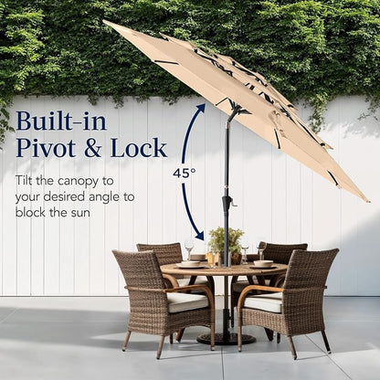 Best Choice Products 10ft 3-Tier Market Patio Umbrella, Outdoor Sun Shade with Tilt, Crank Lift, 8 Ribs for Backyard, Deck, Poolside – Sand