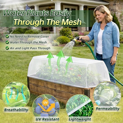 2 Pack Garden Netting Cover for 4 x 2 x 1 FT Raised Beds, Fine Mesh Plant Cover with Drawstring, Raised Bed Bug & Bird Barrier Screen for Vegetables, Herbs and Flowers