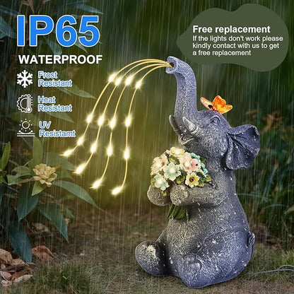 Solar Garden Elephant, Lights Watering Decor, Animal Statue Outdoor, Fairy Garden Accessories,Patio,Yard,Balcony Decorations, Lawn Ornament, Housewarming, Birthday,Mothers Day Mom Gifts