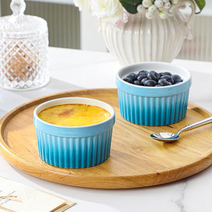 MALACASA Ramekins 8 oz Oven Safe, Large Ceramic Souffle Dishes for Baking & Serving, Stoneware Custard Cups Ramekin for Creme Brulee, Baking Bowls Set of 6, Blue, Series RAMEKIN-DISH
