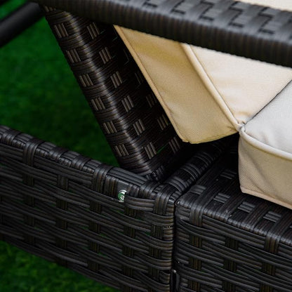 Outsunny Wicker Chaise Lounge, 4 Position Adjustable Backrest and Cushions Outdoor Lounge Chair PE Rattan Sun Lounger for Poolside, Balcony or Garden, Beige
