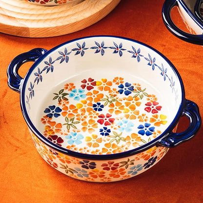 Baking Dishes For Oven, 1 Quart Round Casserole Dishes For Oven-colored flowers A-round 950ml