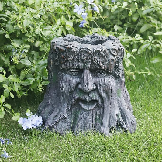 10''H Tree Face Planters Pots Head Planter Magnesium Oxide Head Face Planter Pot Tree Stump Face Flower Plant Pots for Indoor/Outdoor Garden Yard Porch Patio Decor