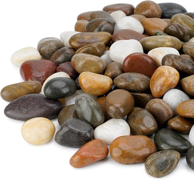 Mr. Fireglass Natural Polished Pebbles, 1.5-2 Inch Decorative Mixed Color Stones Aquarium Gravel River Rocks for Vase, Succulents, Landscaping and Home Decor (5-lb Bag)