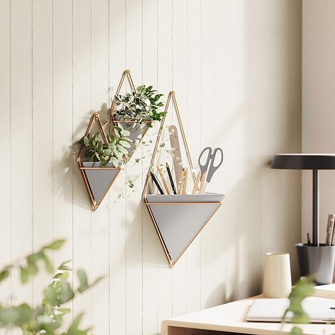 Umbra Trigg Hanging Planter Vase Wall Decor, Pot and Container for Succulents, Cactus, Faux Plants, and More, Large, Grey/Copper