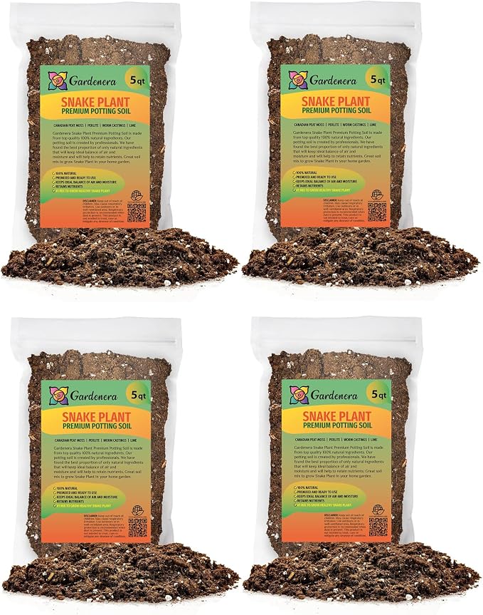 GARDENERA Premium Snake Plant Potting Soil Mix - 20 Quart - Green Sansevieria Trifascatia Zeylanica Plants, Plant or Re-Pot Your Snake Plant (4 Bags of 5 Quart)