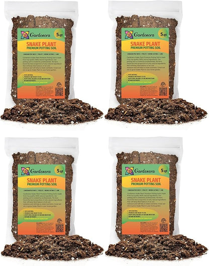 GARDENERA Premium Snake Plant Potting Soil Mix - 20 Quart - Green Sansevieria Trifascatia Zeylanica Plants, Plant or Re-Pot Your Snake Plant (4 Bags of 5 Quart)
