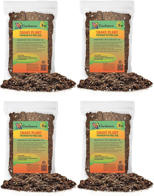 GARDENERA Premium Snake Plant Potting Soil Mix - 20 Quart - Green Sansevieria Trifascatia Zeylanica Plants, Plant or Re-Pot Your Snake Plant (4 Bags of 5 Quart)