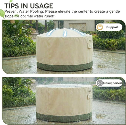 COWVIE Round Patio Dining Set Cover for Outdoor Table and Chairs, 600D Waterproof and UV-Resistant Fabric Patio Furniture Cover with Storage and Air Vent, 96''Dia x 32''H
