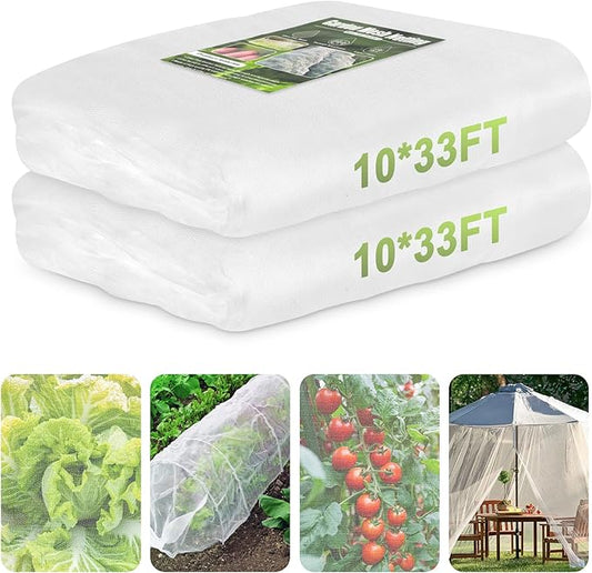 RIFNY Garden Netting, 2 Pack 10x33Ft Ultra Fine Mesh Netting Pest Barrier Protection Bird Mosquito Net Plants Cover for Vegetables Fruits Flowers Crops Greenhouse Row Cover Raised Bed Patio