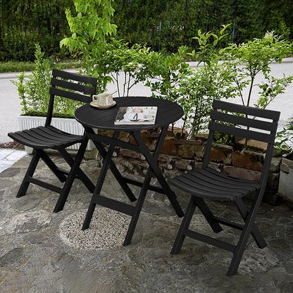 Patio Bistro Set, 3 Piece Plastic Folding Bistro Set, Portable Outdoor Patio Table and Chairs Set, Foldable Patio Furniture Set for Balcony, Porch, Backyard, Garden,Poolside (Black)