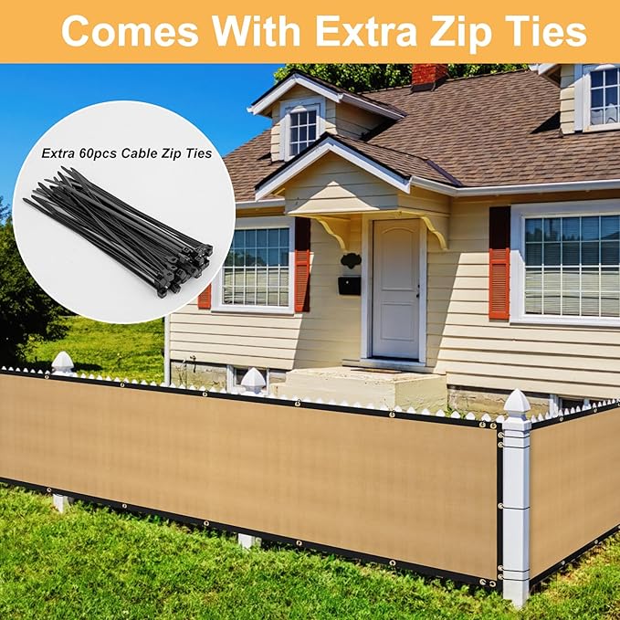 SPORTYOUTH 3ft x 50ft Fence Privacy Screen, Heavy Duty 150 GSM Fencing Mesh Shade Cover Windscreen with Brass Grommets for Outdoor Wall Deck Garden Backyard Porch, Cable Zip Ties Include, Beige