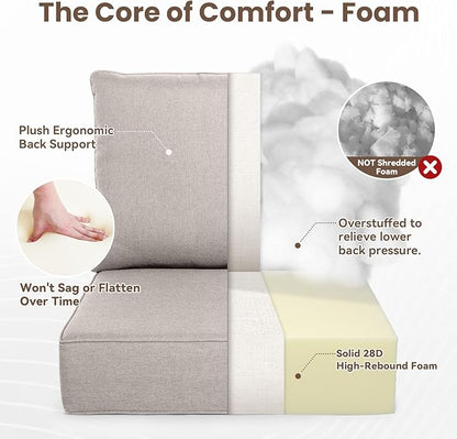 Outdoor Chair Cushions, 6 Inch Thick Patio Seat & Back Cushions Set with Removable Cover, Waterproof Patio Cushions for Outdoor Furniture, 22 x 24 Inch, Beige 6-Set