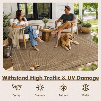 MontVoo-2x8 ft Indoor Outdoor Runner Rugs for Entryway Porch Hallway Kitchen Door Entrance Long, Textured Weave Polypropylene, Durable for High Traffic, Fade-Resistant, Modern Solid Neutral Brown