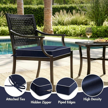 MIULEE Navy Outdoor Chair Cushions Set of 2, 17x16x2 Inch Waterproof Patio Seat Cushions for Outdoor Furniture Couch Sofa, 3 Year Color Fastness High Density Foam with Adjustable Ties
